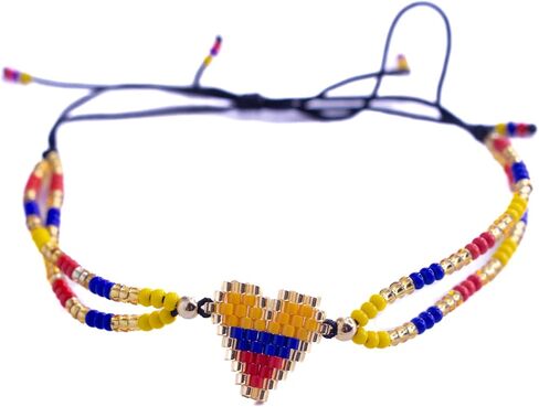 TravelDanceSave Handmade Adjustable Bracelet from Colombia - Colombia Flag Colors - Miyuki Beads and Heart Pendant in Saudi Arabia