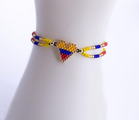 TravelDanceSave Handmade Adjustable Bracelet from Colombia - Colombia Flag Colors - Miyuki Beads and Heart Pendant in Saudi Arabia