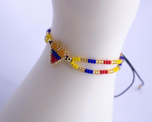 TravelDanceSave Handmade Adjustable Bracelet from Colombia - Colombia Flag Colors - Miyuki Beads and Heart Pendant in Saudi Arabia