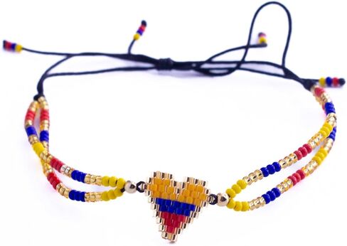 TravelDanceSave Handmade Adjustable Bracelet from Colombia - Colombia Flag Colors - Miyuki Beads and Heart Pendant in Saudi Arabia