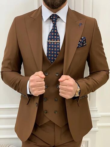 Mens Formal Suits Slim Fit Wedding Suit 3 Piece Party Prom Grooms Tuxedo Two Button Suit Jacket Blazer Pants Set in Saudi Arabia