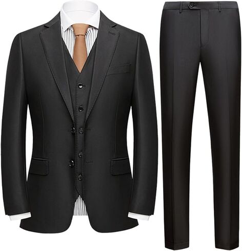 UNINUKOO Mens Suits Classic Fit 3 Piece Wedding Guest Outfit Dress Clothes Suit Jacket Pants with Vest Tuxedo for Men US Size 34 Black Edging in Kuwait