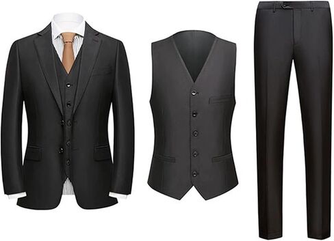 UNINUKOO Mens Suits Classic Fit 3 Piece Wedding Guest Outfit Dress Clothes Suit Jacket Pants with Vest Tuxedo for Men US Size 34 Black Edging in Kuwait