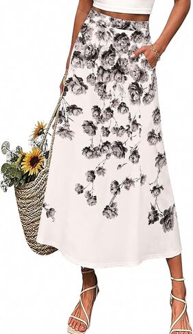 Women Floral Maxi Skirt with Pocket A Line Flowing Casual Long Skirt in Saudi Arabia