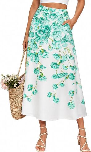 Women Floral Maxi Skirt with Pocket A Line Flowing Casual Long Skirt in Saudi Arabia