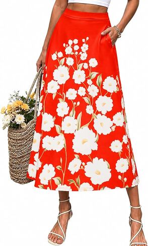 Women Floral Maxi Skirt with Pocket A Line Flowing Casual Long Skirt in Saudi Arabia