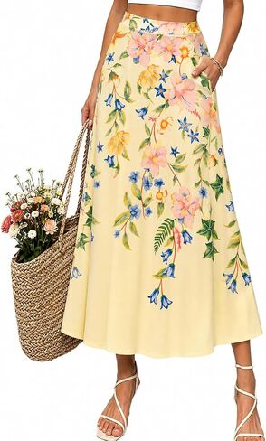 Women Floral Maxi Skirt with Pocket A Line Flowing Casual Long Skirt in Saudi Arabia