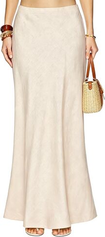 Linen Maxi Skirts Elastic Waist Flared 2026 Spring Summer White Long Linen Skirts for Women Ankle-Length Skirt in Kuwait