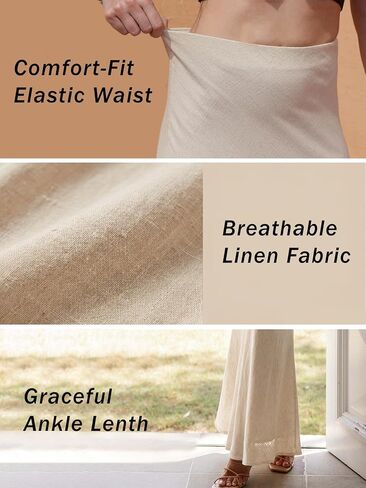 Linen Maxi Skirts Elastic Waist Flared 2026 Spring Summer White Long Linen Skirts for Women Ankle-Length Skirt in Kuwait