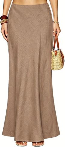 Linen Maxi Skirts Elastic Waist Flared 2026 Spring Summer White Long Linen Skirts for Women Ankle-Length Skirt in Kuwait