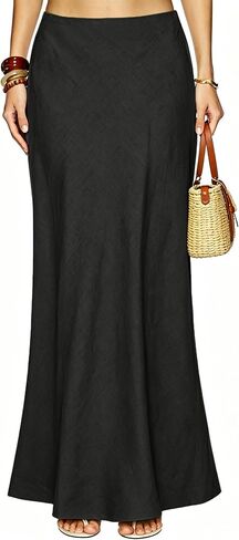 Linen Maxi Skirts Elastic Waist Flared 2026 Spring Summer White Long Linen Skirts for Women Ankle-Length Skirt in Kuwait