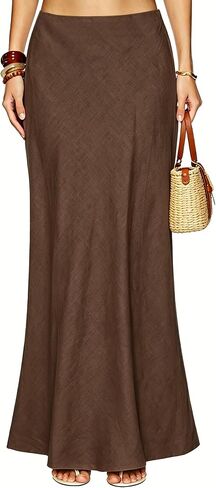Linen Maxi Skirts Elastic Waist Flared 2026 Spring Summer White Long Linen Skirts for Women Ankle-Length Skirt in Kuwait