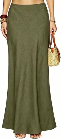 Linen Maxi Skirts Elastic Waist Flared 2026 Spring Summer White Long Linen Skirts for Women Ankle-Length Skirt in Kuwait