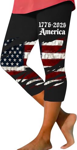 LCMTWX Distressed American Flag Printed Capri Leggings for Women, Patriotic Casual Yoga Pants in Saudi Arabia