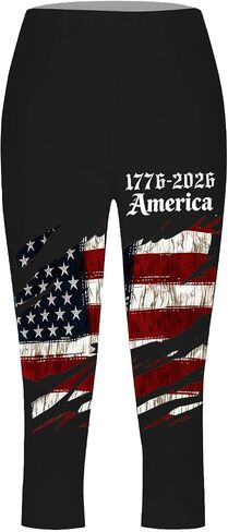 LCMTWX Distressed American Flag Printed Capri Leggings for Women, Patriotic Casual Yoga Pants in Saudi Arabia