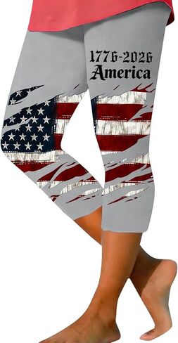 LCMTWX Distressed American Flag Printed Capri Leggings for Women, Patriotic Casual Yoga Pants in Saudi Arabia