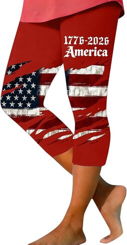 LCMTWX Distressed American Flag Printed Capri Leggings for Women, Patriotic Casual Yoga Pants in Saudi Arabia
