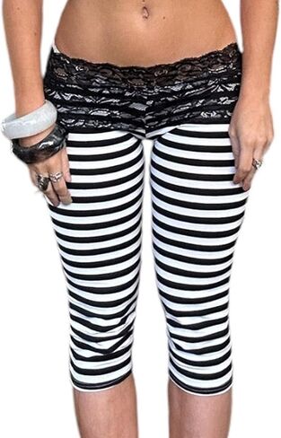 Lace Trim Polka Dot Capri Pants Women Low Rise Fold Over 3/4 Length Leggings Y2K Fitted Cropped Capris Lounge Yoga in Kuwait