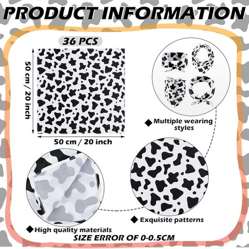 Toulite 36 Pcs Cow Print Bandanas Bulk Animal Print Bandanas for Men Women Cowboy Pet Halloween Party Favor, 20 x 20 Inch in Kuwait