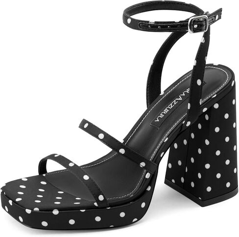 MIRAAZZURRA Platform Strappy Heel Sandals Square Open Toe Two Strap Chunky High Heeled Sandals with Buckle Ankle Strap for Women Party Wedding Dress in Saudi Arabia