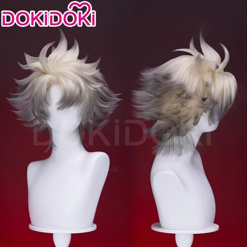 KIRA KIRA Anime Rudoo Surebrec Cosplay Wig 32cm Short White Black Hair Halloween Cosplay Wig (No Lace) in Kuwait
