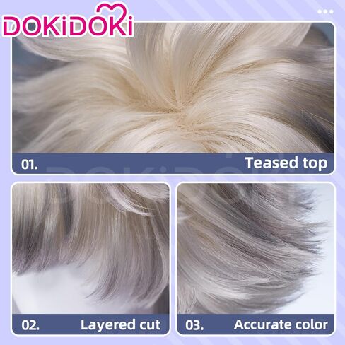 KIRA KIRA Anime Rudoo Surebrec Cosplay Wig 32cm Short White Black Hair Halloween Cosplay Wig (No Lace) in Kuwait