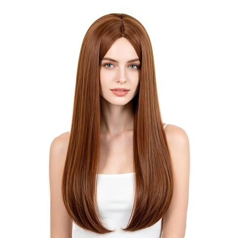 Black Long Straight Wig 24" Natural Layered Synthetic Daily Wear Cosplay Costume Wigs for Women in Saudi Arabia