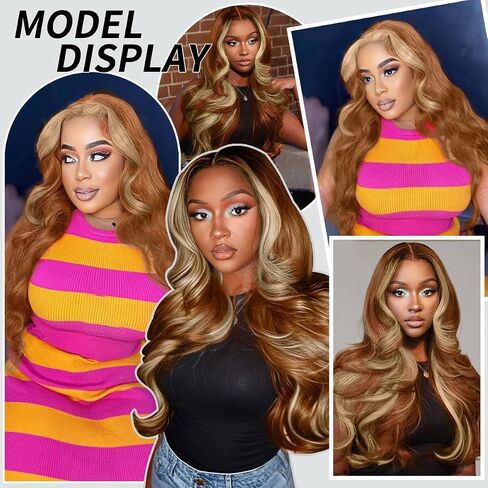 Synthetic Lace Front Wigs Pre Plucked 13x6 HD Lace Ginger Blonde Skunk Stripe Wig Body Wave 100% Futura Premium Wigs For Women 28 Inch Ready Wear Wig Beginner Friendly Daily Party Use in Kuwait