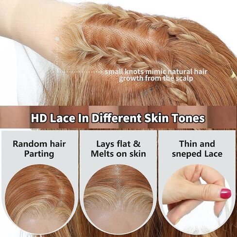 Synthetic Lace Front Wigs Pre Plucked 13x6 HD Lace Ginger Blonde Skunk Stripe Wig Body Wave 100% Futura Premium Wigs For Women 28 Inch Ready Wear Wig Beginner Friendly Daily Party Use in Kuwait