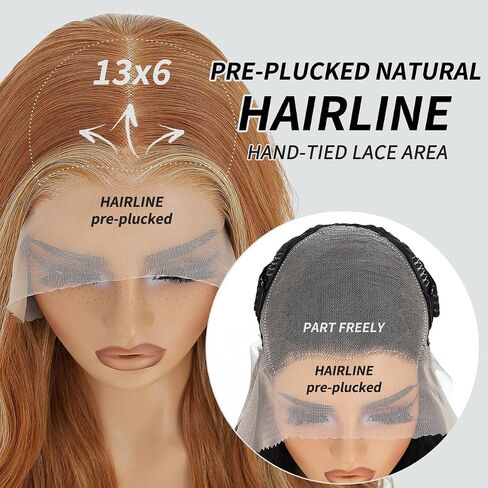 Synthetic Lace Front Wigs Pre Plucked 13x6 HD Lace Ginger Blonde Skunk Stripe Wig Body Wave 100% Futura Premium Wigs For Women 28 Inch Ready Wear Wig Beginner Friendly Daily Party Use in Kuwait