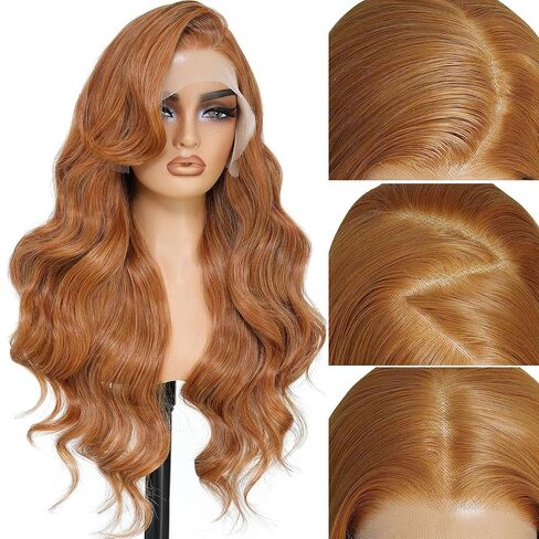 Synthetic Lace Front Wigs Pre Plucked 13x6 HD Lace Ginger Blonde Skunk Stripe Wig Body Wave 100% Futura Premium Wigs For Women 28 Inch Ready Wear Wig Beginner Friendly Daily Party Use in Kuwait