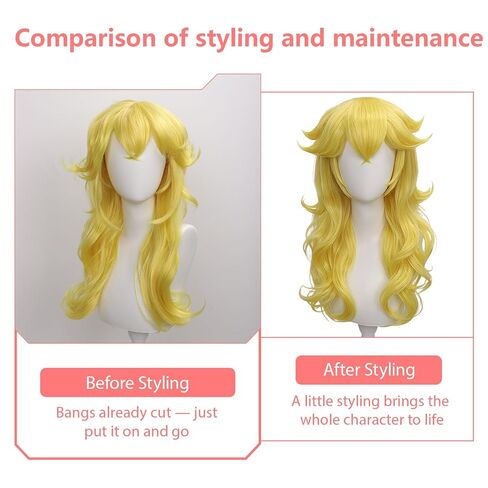 Ruina 7pcs Women Golden Blonde Princess Wig for Costume Cosplay Adults with Crown Wand Necklace Earrings Gloves Wig Cap - Wavy Wig for Halloween Birthday Party - Pre-cut Bangs & Soft R061 in Saudi Arabia