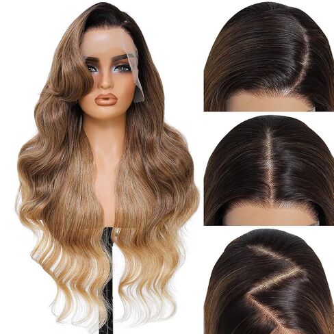 Synthetic Lace Front Wigs Pre Plucked 13x6 HD Lace Ginger Blonde Skunk Stripe Wig Body Wave 100% Futura Premium Wigs For Women 28 Inch Ready Wear Wig Beginner Friendly Daily Party Use in Kuwait