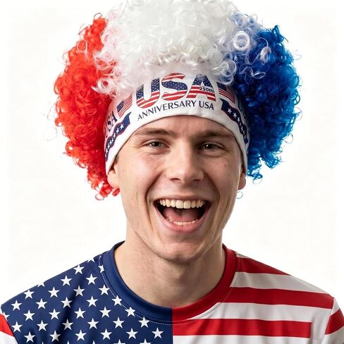 Beyond Normal 4th of July Patriotic Red White Blue Afro Headband Wig | 250th Anniversary USA Party, Heat-Resistant Fiber in Saudi Arabia