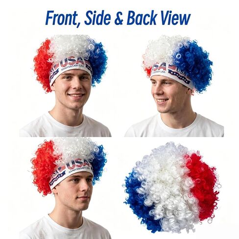 Beyond Normal 4th of July Patriotic Red White Blue Afro Headband Wig | 250th Anniversary USA Party, Heat-Resistant Fiber in Saudi Arabia