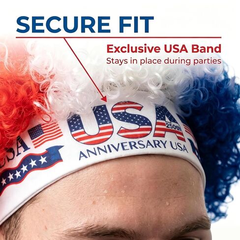Beyond Normal 4th of July Patriotic Red White Blue Afro Headband Wig | 250th Anniversary USA Party, Heat-Resistant Fiber in Saudi Arabia