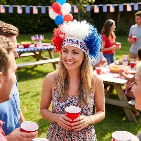 Beyond Normal 4th of July Patriotic Red White Blue Afro Headband Wig | 250th Anniversary USA Party, Heat-Resistant Fiber in Saudi Arabia