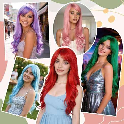 PLULON Dark Purple Long Curly Wigs with Heart Sunglasses for Women, Colored Curly Wavy Wig 28 Inch Synthetic Hair with Hair Cap for Neon Party Mardi Gras Costume Cosplay Bachelorette Club Stage in Kuwait