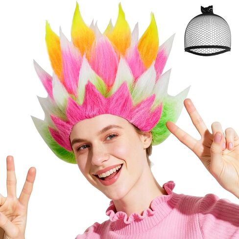 BESTBEL+Hair Cap Lime Yellow Green Wig Funny Wigs for Women Crazy Wigs for Adults Halloween Outfits Spiky Wig Christmas St.Patrick's Day Crazy Hair Day Anime Cosplay Party Costumes Synthetic Hair in Saudi Arabia