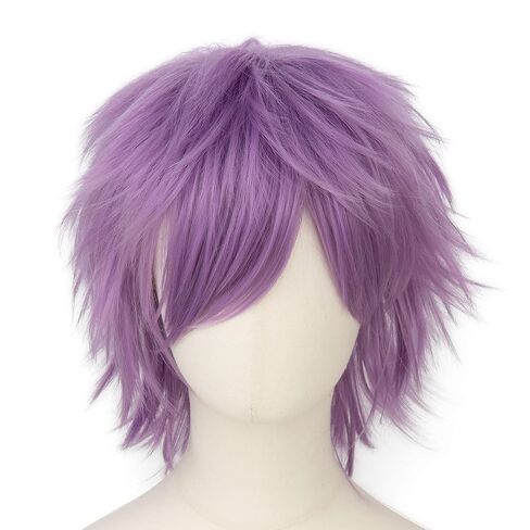 Modernfairy Anime Halloween Wig Light Purple for Cosplay Party, Synthetic Layered Short Hair Wigs with Bangs, Pastel Wigs for Women Men in Kuwait