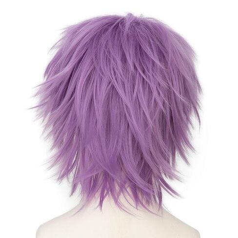 Modernfairy Anime Halloween Wig Light Purple for Cosplay Party, Synthetic Layered Short Hair Wigs with Bangs, Pastel Wigs for Women Men in Kuwait