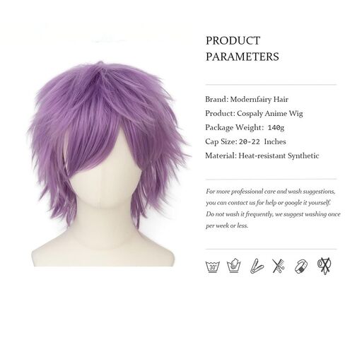 Modernfairy Anime Halloween Wig Light Purple for Cosplay Party, Synthetic Layered Short Hair Wigs with Bangs, Pastel Wigs for Women Men in Kuwait