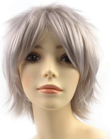 Modernfairy Anime Halloween Wig Light Purple for Cosplay Party, Synthetic Layered Short Hair Wigs with Bangs, Pastel Wigs for Women Men in Kuwait