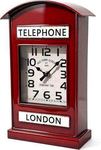 YOUKI Clock for Bedroom,Desk Clock,Telephone Booth Shelf Clock for Office Living Room Kitchen Bathroom,Industrial Home Decor, Battery Operated,Non Ticking,Large dial, Easy to Read,Red in Saudi Arabia