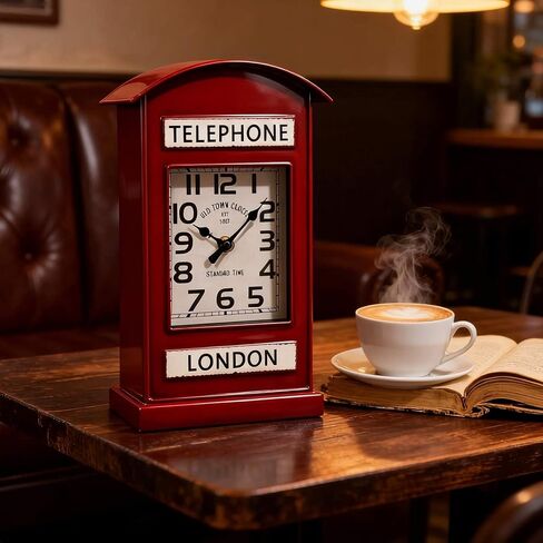 YOUKI Clock for Bedroom,Desk Clock,Telephone Booth Shelf Clock for Office Living Room Kitchen Bathroom,Industrial Home Decor, Battery Operated,Non Ticking,Large dial, Easy to Read,Red in Saudi Arabia
