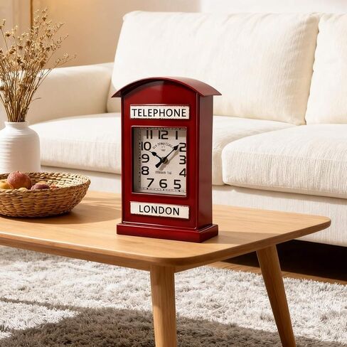 YOUKI Clock for Bedroom,Desk Clock,Telephone Booth Shelf Clock for Office Living Room Kitchen Bathroom,Industrial Home Decor, Battery Operated,Non Ticking,Large dial, Easy to Read,Red in Saudi Arabia