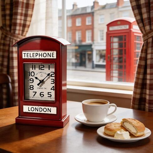 YOUKI Clock for Bedroom,Desk Clock,Telephone Booth Shelf Clock for Office Living Room Kitchen Bathroom,Industrial Home Decor, Battery Operated,Non Ticking,Large dial, Easy to Read,Red in Saudi Arabia