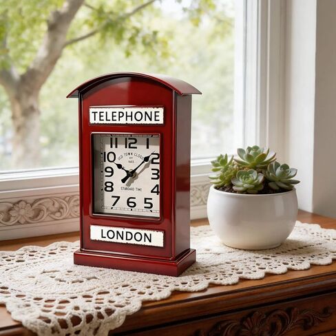 YOUKI Clock for Bedroom,Desk Clock,Telephone Booth Shelf Clock for Office Living Room Kitchen Bathroom,Industrial Home Decor, Battery Operated,Non Ticking,Large dial, Easy to Read,Red in Saudi Arabia