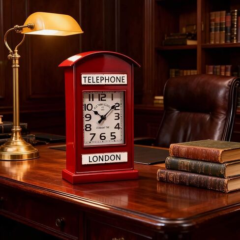 YOUKI Clock for Bedroom,Desk Clock,Telephone Booth Shelf Clock for Office Living Room Kitchen Bathroom,Industrial Home Decor, Battery Operated,Non Ticking,Large dial, Easy to Read,Red in Saudi Arabia