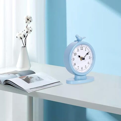 Mantel Clock, Silent Non Ticking Vintage Analog Desk Clock, Battery Operated Decorative Table Clock for Home Farmhouse Decor, Cornflower Blue in Saudi Arabia